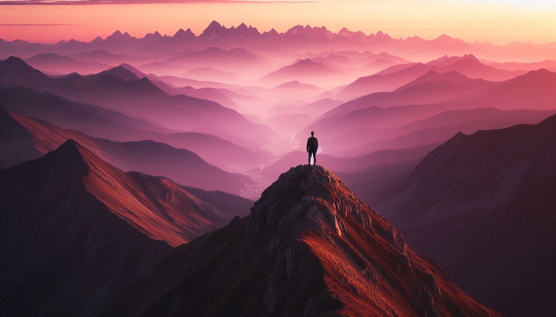 Person standing on a mountain ridge